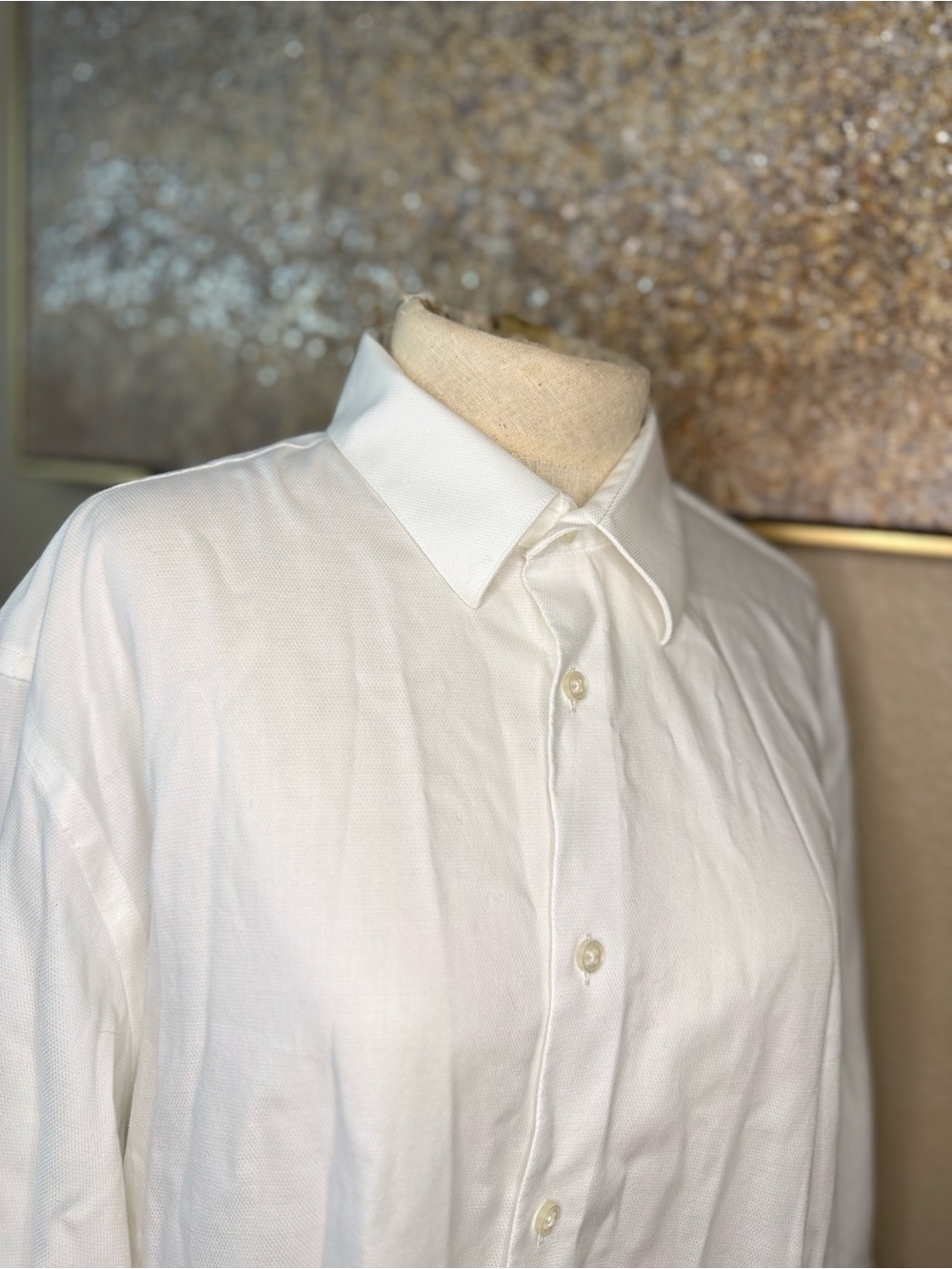 Calvin Klein Steel+ White Dress Shirt Regular Fit Non Iron Stretch Men 17 34/35